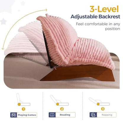 MAXYOYO Adjustable Living Room Chair, 3-Position Bean Bag Chair with Frame | Upholstered Accent Chair with Frame, Removable Cushion, Soft Reclining Lounge for Bedroom, Apartment, Office, Pink - color: Striped Cross Pink