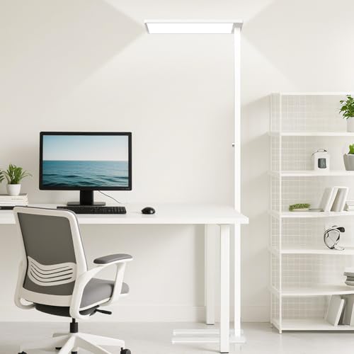 120W LED Floor Lamp, 76.8" Tall Reading Light, 10000LM Knob Dimming Standing Lamp, Full Spectrum Eye Care Reading Lamp, 4000K Natural Daylight for Study Room, Office, Living Room, Bedroom (White) - color: White