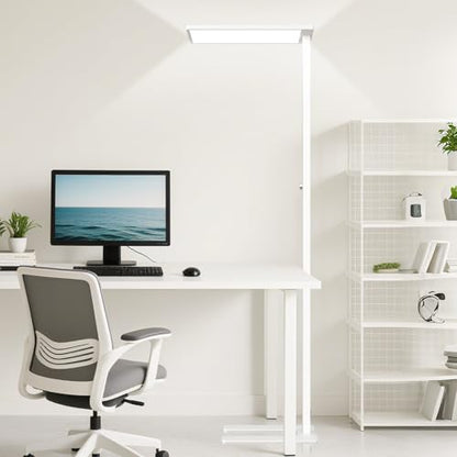 120W LED Floor Lamp, 76.8" Tall Reading Light, 10000LM Knob Dimming Standing Lamp, Full Spectrum Eye Care Reading Lamp, 4000K Natural Daylight for Study Room, Office, Living Room, Bedroom (White) - color: White