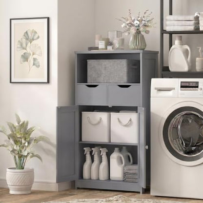Vongrasig Bathroom Storage Cabinet, 42.5" H Freestanding Floor Cabinet | Wooden Modern Cabinet with 2 Drawers, Open Shelf and Adjustable Shelf for Bathroom, Laundry Room and Entryway, Grey - color: Grey