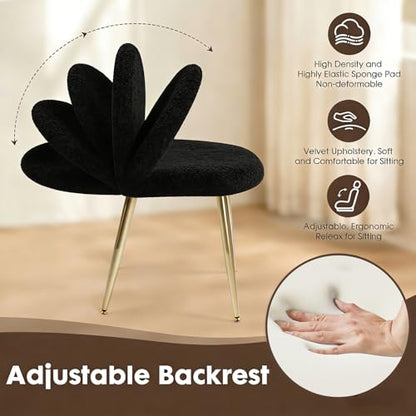 Black and Gold Vanity Chair with Adjustable Back,Sherpa Vanity Stool | Boucle Upholstery Armless Makeup Stool, Gold Metal Legs for Bedroom Living Room Kitchen Dinning Room (Gold and Black) - color: Gold and Black