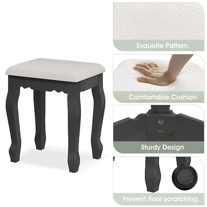 Vanity Desk with Mirror and Lights, Makeup Table with Cushioned Stool Set | Modern Vanity with 4 Drawers, 3 Color Lighting Modes with Adjustable Brightness, Dressing Table Set for Bedroom, Black Vanity - style: Black Vanity
