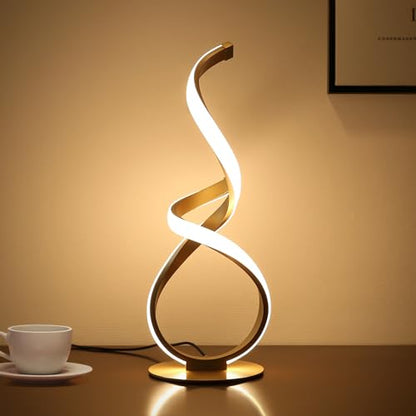 Unique Bedside Table Lamp, LED Touch Dimmable Spiral Desk Light | 3 Color Temperature Modern Nightstand Light, Side Light for Living Room, Bedroom, Gold - style: S-Shape-Gold