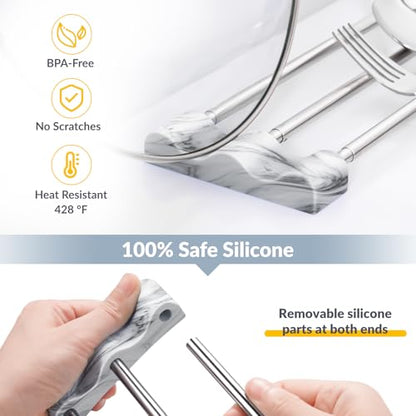Tomorotec Adjustable Over-The-Sink Kitchen Rack, BPA-Free, Marble | Holds 16.5 Lbs; For Dishcloths, Sponges, and Brushes - Heat-Resistant Stainless Steel with Slim, Expandable Design - color: Marble