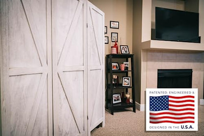 Premium Home 4-Panel Room Divider – Rustic White Barn Door, K Pattern Folding Privacy Screen, Partition Wall - color: Rustic White - K Pattern - 4 Panel