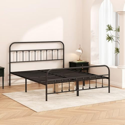 Kujielan Metal Bed Frame Queen Size,Easy to Assemble,Black | Structurally Stable, Heavy Duty Steel Slat Supported, No Box Spring Needed, Easy Removal and Transport - size: Queen