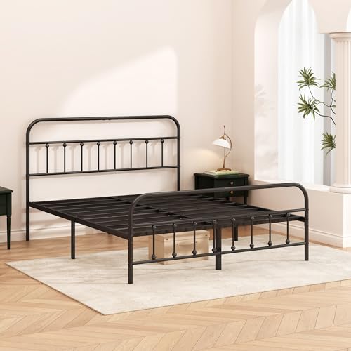 Kujielan Metal Bed Frame King Size,Easy to Assemble,Black | Structurally Stable, Heavy Duty Steel Slat Supported, No Box Spring Needed, Easy Removal and Transport - size: King