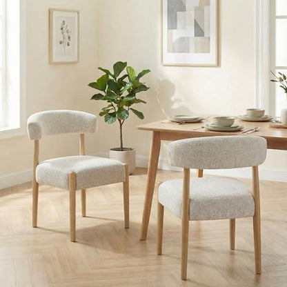 VKNOW Wooden Dining Chairs Set of 2 with Rubberwood Legs, Curved Backrest | Modern Upholstered Dining Chairs with Thickened Cushion, Soft Chenille Fabric, for Dining Room/Kitchen, Heathered Off-White - color: Heathered Off-white, size: Set of 2