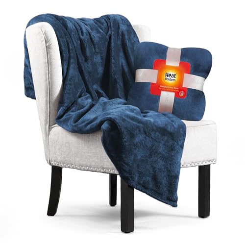 Heat Holders Fleece Throw Blanket for Couch - 300GSM Plush Super Soft Throw Blanket for Bed, Sofa, car & travel - Extra Large Cozy Blankets , Warm Thick Fuzzy, All Season - color: Navy