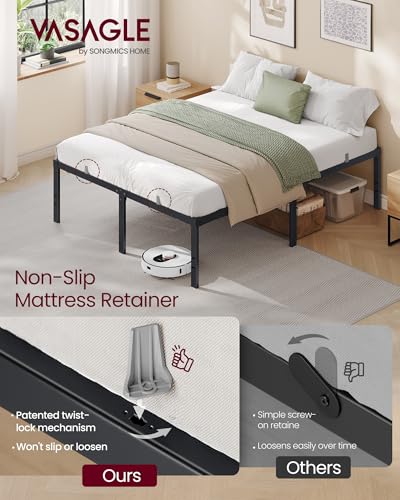VASAGLE Full Metal Bed Frame 18 Inches Tall, 1100 lb Weight Capacity, No Box Spring Needed, with Under-Bed Storage, Easy Setup, Heavy-Duty Platform Bed, Mattress Retainers, Matte Black URMB672BD02S - size: Full, style: 18 Inch