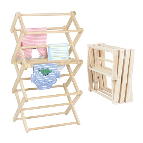 Clothes Drying Rack: Solid Maple Hard Wood Laundry Rack for Baby Clothes, Hand Towels, Delicates & More, Durable Small Folding Drying Rack, Made in USA, No Assembly Needed - color: Small