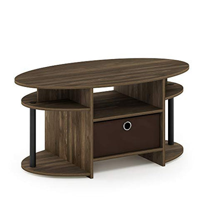 Oval Modern Coffee Table with Side Shelves and Storage Bin, Side Table with Shelf, Coffee Table, for Bedroom, Living Room, Home Office, Columbia Walnut - color: Columbia Walnut/Black/Dark Brown