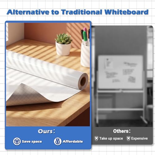 AFMAT White Board Sticker for Wall, 1.44x11ft Peel and Stick Whiteboard Wallpaper, Stain-Proof & Super Sticky Dry Erase Wall Decal, Dry Erase Contact Paper Roll for Table/Door, 4 Markers WS11E - size: 1.44x11ft
