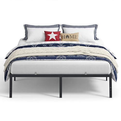 VASAGLE King Metal Bed Frame 18 Inches Tall, 1100 lb Weight Capacity, No Box Spring Needed, with Under-Bed Storage, Easy Setup, Heavy-Duty Platform Bed, Mattress Retainers, Matte Black URMB674BD02S - size: King, style: 18 Inch
