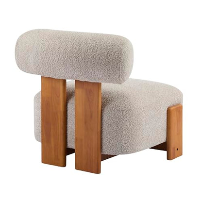 Christopher Knight Home Jillian Modern Boucle Upholstered Accent Chair, Armless Living Room Single Lounge Sofa, Comfy Reading Chair for Bedroom, Low Profile Chair, Almond Beige+Brown