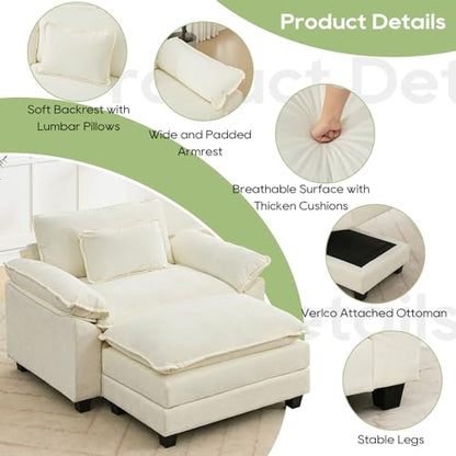 53" Modular Sectional Sofa, Comfy Deep Cloud Couch with Ottoman | Couches for Living Room, Sofa Bed, Modular Couch, Deep and Wide Seat, Chenille Sofa Sleeper with Throw Pillows, Beige White - color: Beige White, size: 53 Inch 2