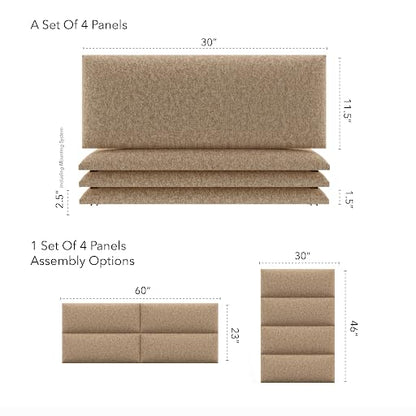 Vänt Wall Mounted Headboard Panels, Queen/Full, Faux Merino Wool Camel - color: Faux Merino Wool Camel, size: 30"