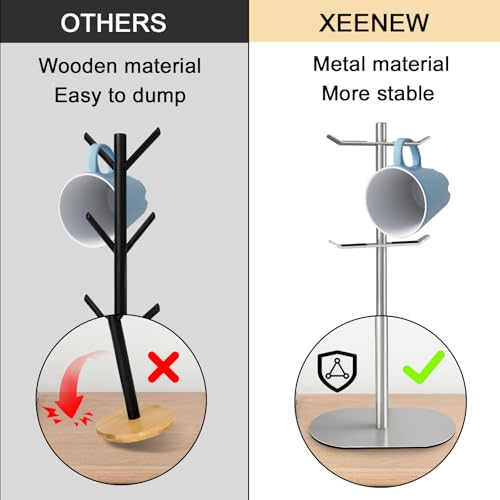 Mug Holder Tree, Coffee Cup Holder with 6 Hooks, Coffee Mug Rack, Metal Mug Tree for Counter, Mug Holder Stand Coffee Mug Hanger(Brushed Nickel) - color: Brushed Nickel-A
