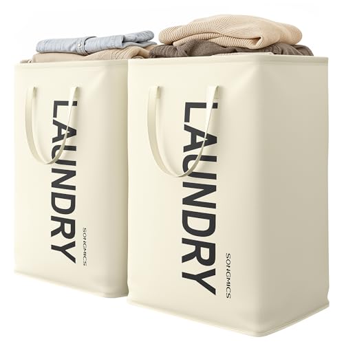 SONGMICS Laundry Hamper, 21.1-Gallon (80 L) Laundry Basket with Handles | Water-Repellent Storage Basket for Laundry Room, Bedroom, Bathroom, Cream White URLH002WD01 - color: Cream White, size: 2 Pack