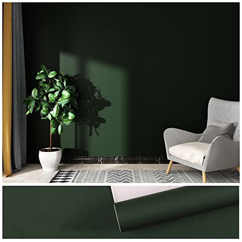 VEELIKE 15.7''x118'' Dark Green Peel and Stick Wallpaper Self Adhesive Solid Green Contact Paper Waterproof Decorative Vinyl Film for Walls Countertops Cabinets Shelf Drawer Liners Bedroom Kitchen - color: Dark Green, size: 15.7" x 118"