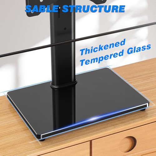 Rfiver Universal Swivel Tabletop TV Stand for Flat Screens 23-43 Inch | Heavy Duty Center Pedestal Stand Replacement with Black Tempered Glass Base & Height Adjustable Mount for 24 32 43 Inch - size: 19-43 inch