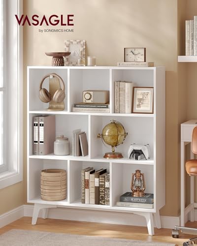VASAGLE MAEZO Collection - Bookshelf, Bookcase, Cube Shelf with 8 Compartments, Storage Shelf, for Living Room, Home Office, Dining Room, 9.4 x 35.4 x 42.3 Inches, Cloud White ULBC191WB01S - color: Cloud White, size: 9.4"D x 35.4"W x 42.3"H, style: 8 Cube