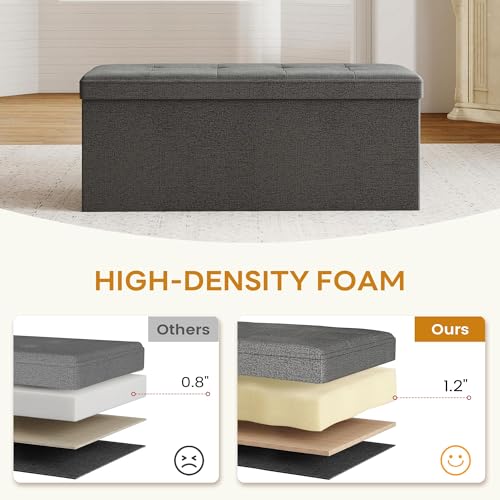 43.5" Folding Storage Ottoman Bench,Rectangle Foot Rest Stool for Living Room and Bedroom Holds 660 lbs,Dark Gray - color: Drak Gray-43.5"