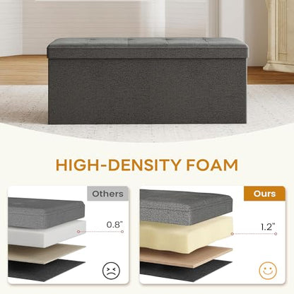 43.5" Folding Storage Ottoman Bench,Rectangle Foot Rest Stool for Living Room and Bedroom Holds 660 lbs,Dark Gray - color: Drak Gray-43.5"
