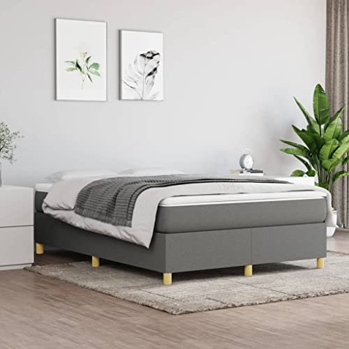 Full Size Bed Frame Upholstered Platform Bed, Dark Gray Polyester Fabric, Modern Low Profile Mattress Foundation with Durable Wood Slats Support - size: Full Bed