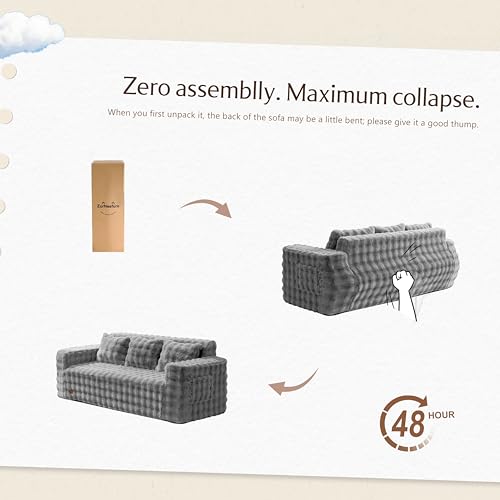 ZurNesfure Sofa Couch 3-Seater Boneless Sofa with Pillow Grey,3-Seater | No Assembly Need, Modern Couch with deep seat and Washable Cover Cloud Sofa for Living Room Bedroom Apartment - color: Bubble Grey, size: 3-seater