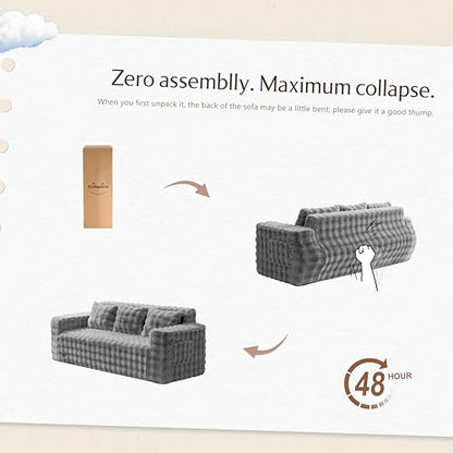 ZurNesfure Sofa Couch 3-Seater Boneless Sofa with Pillow Grey,3-Seater | No Assembly Need, Modern Couch with deep seat and Washable Cover Cloud Sofa for Living Room Bedroom Apartment - color: Bubble Grey, size: 3-seater