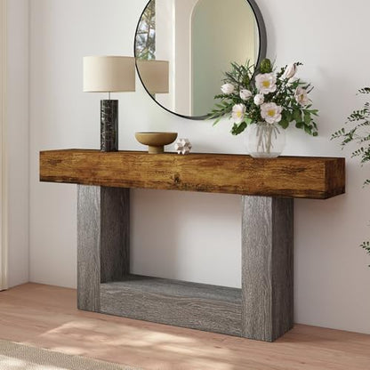 Spaco 63'' Long Console Table,2 Tier Farmhouse Entryway Table Sofa Table with Storage,Wood Behind Couch Table for Living Room, Hallway,Foyer - color: Rustic Brown W/Grey Leg (63'')