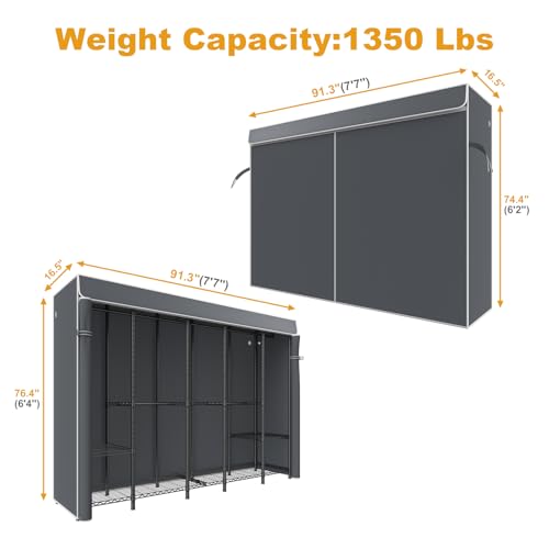 H50C Clothes Rack with Cover, Large Covered Clothing Rack, Gray | Freestanding Portable Closets for Hanging Clothes, Heavy Duty Garment Racks with Shelves, 91.3 Inches Wide, Max Load 1350 Lbs - color: Black Rack with Gray Cover