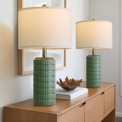 PoKat 24" Modern Ceramic Table Lamps Set of 2 for Bedroom, Green Bedside Lamps for Night Stands, Farmhouse House Decor Nightstand Table Lamps for Living Room End Table Green - color: 24'' Medium - Dark Green