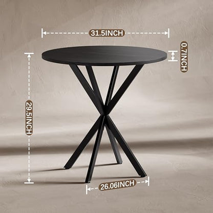 Unovivy 31.5" Small Round Dining Table for 2-4 Black Dinner Table | Space Saving Circle Small Kitchen Table, Industrial Mid Century Modern Dining Room Desk for Kitchen, Apartment - color: Black, style: Round