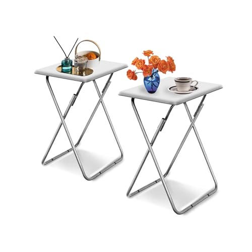 Folding TV Tray Table,TV Dinner Table with Sturdy MDF Top,Eating Trays for Living Room with No Assembly Required, 2PCS (White) - color: White, size: 2pcs