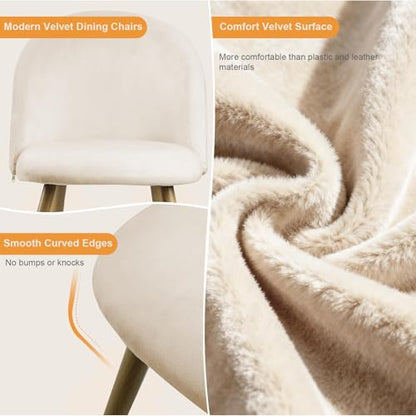 Kitchen Dining Chairs Set of 2, Velvet Upholstered Side Chairs with Wood-Grain Metal Legs, Stylish Modern Kitchen Chairs Accent Chairs for Apartment, Bedroom,Home Bar,Living Space, Beige - color: Beige