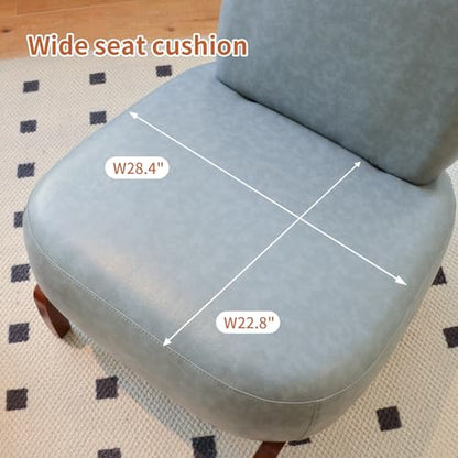 KEIKI Cute Comfy Accent Chair with Solid Wood Legs, Faux Leather Upholstered Single Sofa Chair for Living Room, Bedroom, Balcony, or Waiting Room, Cozy Armless Cloud Chair, Blue - color: Blue