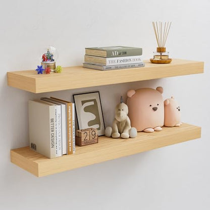 32 inch Long White Oak Floating Shelves for Wall, 8in Deep, Set 2 | 2" Thick Wood Wall Shelf, Heavy Duty Bracket, Bathroom Bedroom Kitchen Living Room, Non-tilting, 50LBS Capacity - color: White Oak, size: 31.5 x 7.9 x 2 (2pc)