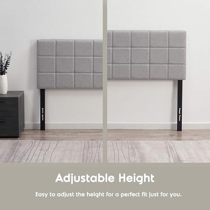 Hearth & Harbor Bed Headboard, Square Tufted Linen Queen Headboard Only, Upholstered, Wall Mounted, Adjustable Height 34'-42', Modern, Silver - color: Silver, size: Queen