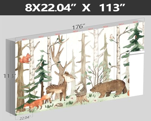 XMPMBM-Cartoon Hand-Painted Animals Woodland Nursery Room Fabric Wallpaper Graffiti Pine Forest Kids Gaming Room wall Mural-W 176" X H 113"（138 Square Foot） - color: X33, size: 176"x113"