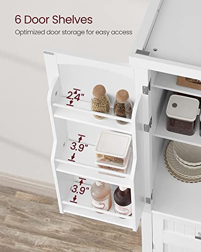 VASAGLE Pantry Cabinet, Freestanding Tall Cupboard with a Drawer | Freestanding cupboard with 2 cabinets, 4 adjustable shelves, 6 door shelves, White, UBBC561P31V2 - color: White, style: Modern