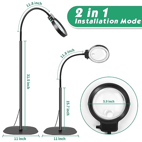 Large 10X Rechargeable Hands Free Magnifying Glass for Reading with Light | Flexible Gooseneck Floor Magnifying Lamp,36 LED,Adjustable Brightness,Lighted Magnifiers for Reading,Sewing,Crafts