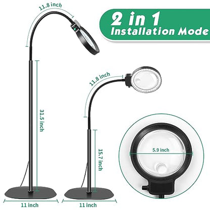 Large 10X Rechargeable Hands Free Magnifying Glass for Reading with Light | Flexible Gooseneck Floor Magnifying Lamp,36 LED,Adjustable Brightness,Lighted Magnifiers for Reading,Sewing,Crafts