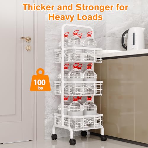 3 Tier Rolling Cart, Heavy Duty Metal Utility Cart with 4 Lockable Wheels & Handle, Multi-Purpose Storage Organizer for Kitchen, Bathroom, Laundry Room, Pantry, Office, Craft, Makeup (White) - color: White
