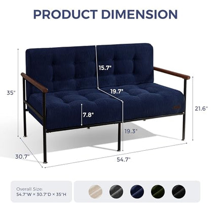 MAXYOYO Loveseat Sofa Chair, Love Seat, Sturdy Metal Frame, Wood Armrests | Button-Tufted Upholstery, Cozy Two-Person Seating for Modern Small Couches in Living Rooms, Bedrooms or Offices, Navy - color: Navy