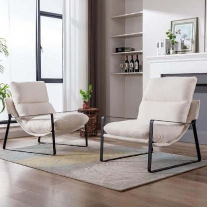 1-Pack Modern Accent Chair, Sherpa Living Room Chair, White | Comfy Armchairs, Upholstered Lounge Armchair, Removable Seat Cushion, Black Metal Frame, For Reading Room, Bedroom, Balcony - color: White, size: 1PC