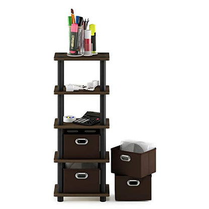 FURINNO Turn-N-Tube 4-Bins System Rack, Columbia Walnut/Black/Dark Brown - color: Columbia Walnut/Black/Dark Brown, size: 4-Bins