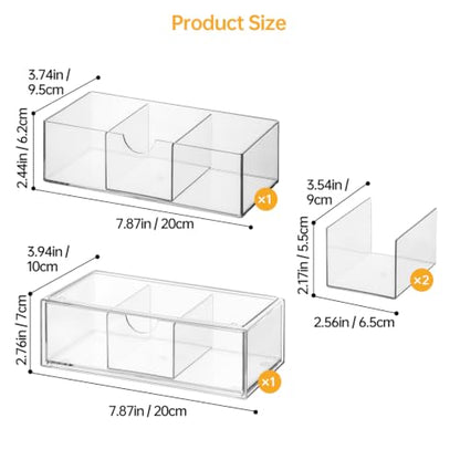 PAVSTINE Medicine Cabinet Organizer 2 Pack, Stackable Storage Drawers with Removable Divider, Make Up Organizer for Bathroom Mirror Cabinets, Vanity, Closet, Countertop - Clear - size: 2-Tier