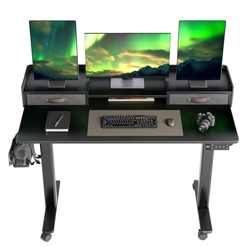 Claiks Standing Desk with Drawers, Stand Up Electric Standing Desk Adjustable Height, Sit Stand Desk with Storage Shelf and Splice Board, 48 Inch, Black - color: Black, size: 47.2×23.6